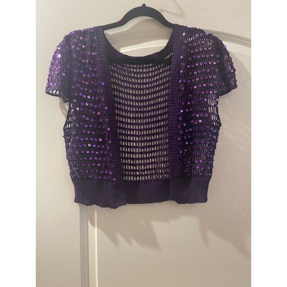 Sweater crochet shrug Boloro purple sequins also reversible sequence on outside - Picture 2 of 2